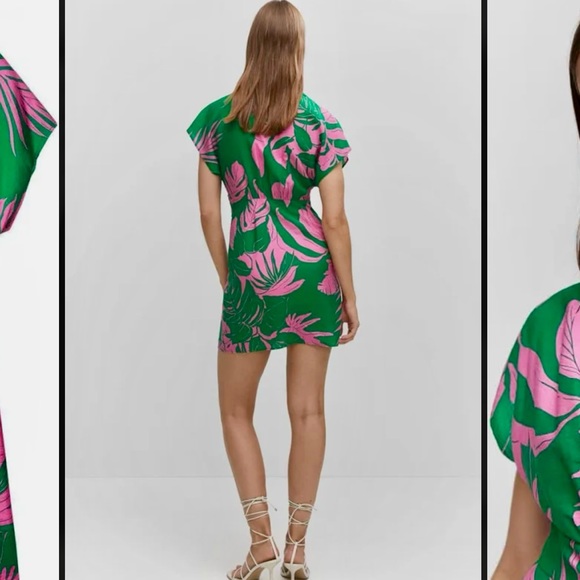 Mango mini dress in pink and green print size extra small - Picture 2 of 8